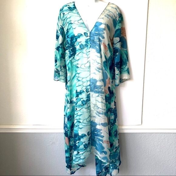 VINTAGE 70’s FLOWY WATERCOLOR SHEER Dress - Picture 1 of 8
